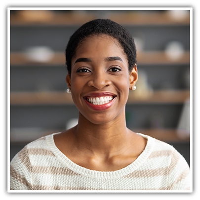 Woman in striped sweater smiling