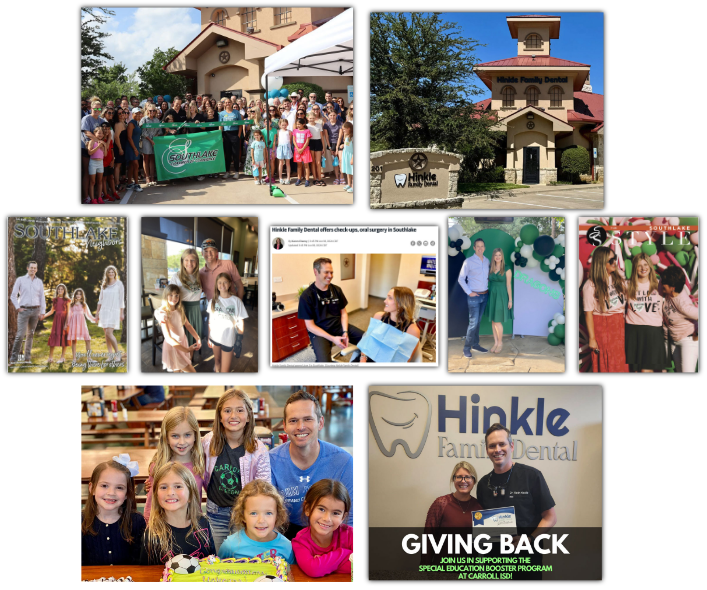 Multiple photos of Dr. Hinkle and dental team at community events