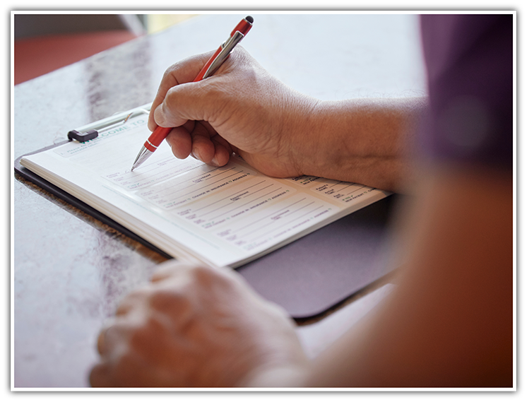 Filling out form on a clipboard